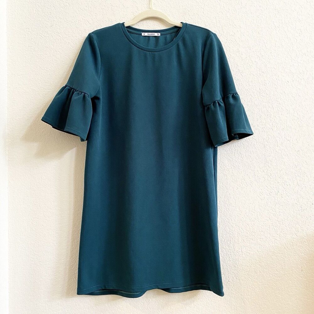 Pull&Bear Dress Womens Medium Green Bell Sleeve Career Business